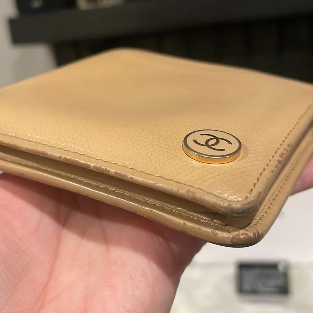 Chanel Beige Leather Wallet - Classic CC Embossed